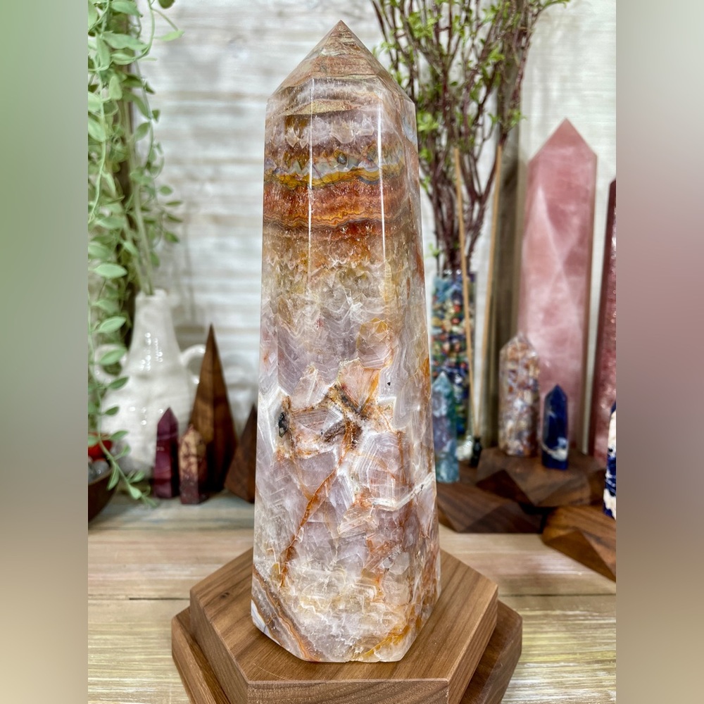 0961 Crazy Lace Agate Crystal Tower - Large 8-1/2 Inches Tall, 3+ Pounds